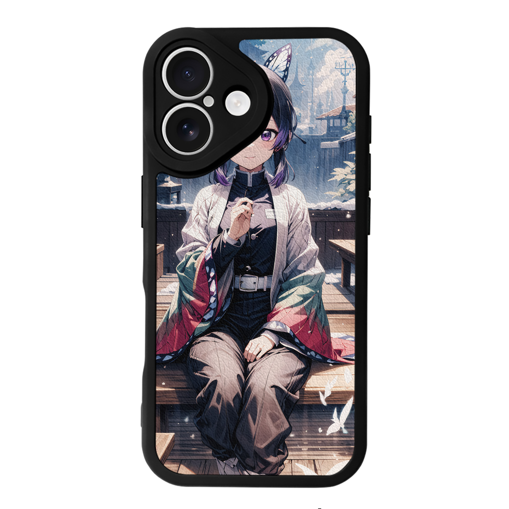 （画像用） 鬼滅の刃（きめつのやいば）蟲柱-胡蝶 しのぶ／こちょう しのぶ Kochou Shinobu 【iPhone 16シリーズ対応】シリコンスマホケース（レザー調） 材質：シリコン